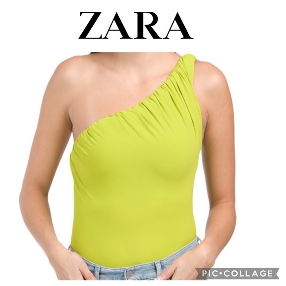 Zara asymmetrical one shoulder bodysuit pistachio green size S NWT - Picture 1 of 10